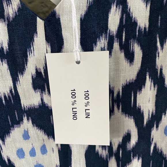 Gap 100% Linen Mini Dress Batik Ikat Blue Fit Flare Sleeveless Womens Size 6 NWT - Picture 5 of 11